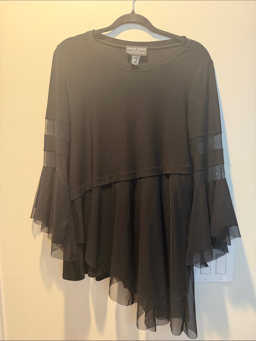 Frank Lyman Design Black Mesh Layered Bell-Sleeve Tunic